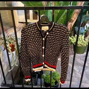 SOLD Authentic NWT Gucci blend black gold cardigan sweater pearl GG buttons XS